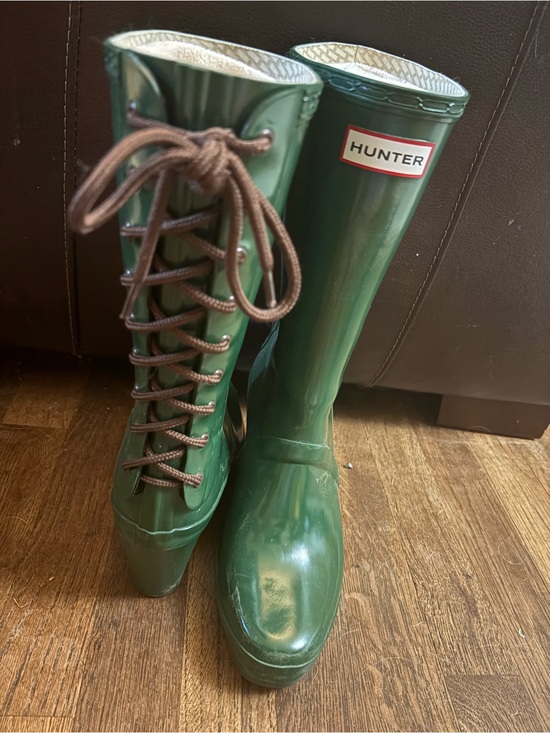 Hunter Shoes - Green hunter wedge lace up boots
